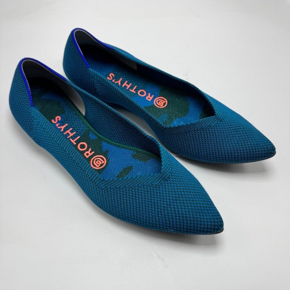 Rothy's The Point Toe Flats Sz 7.5 Turquoise Blue